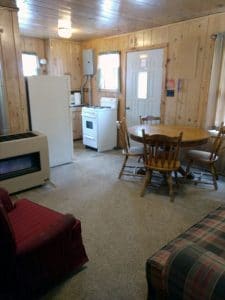 North Twin Lake cabin 2 living room and kitchen.
